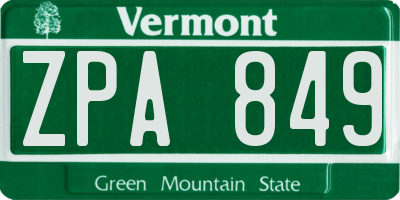 VT license plate ZPA849