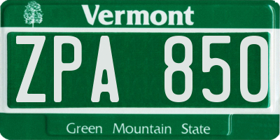 VT license plate ZPA850