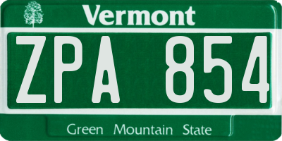 VT license plate ZPA854