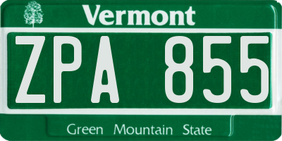VT license plate ZPA855