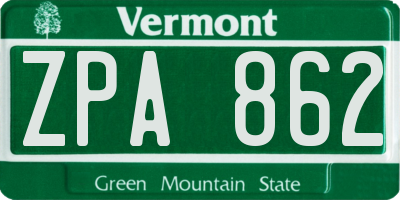 VT license plate ZPA862