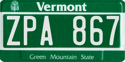VT license plate ZPA867