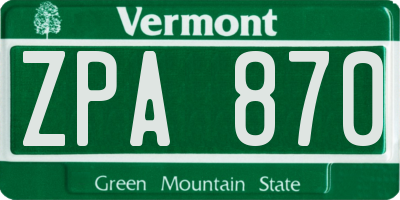 VT license plate ZPA870
