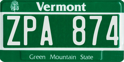 VT license plate ZPA874