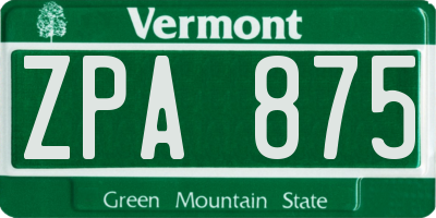 VT license plate ZPA875
