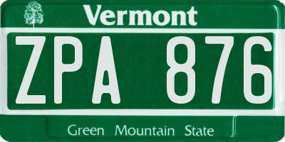 VT license plate ZPA876