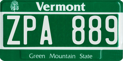 VT license plate ZPA889