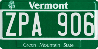 VT license plate ZPA906