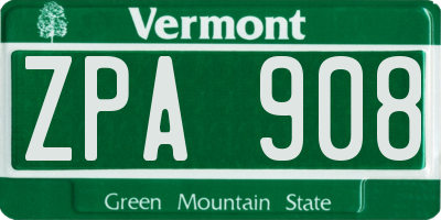 VT license plate ZPA908