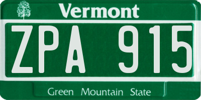 VT license plate ZPA915