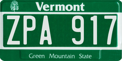 VT license plate ZPA917
