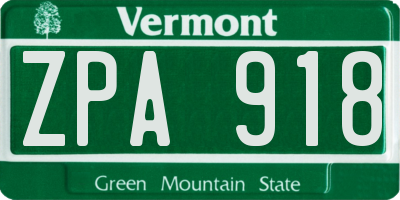 VT license plate ZPA918