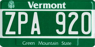 VT license plate ZPA920