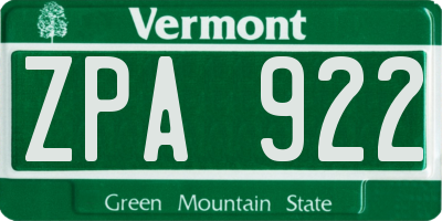 VT license plate ZPA922