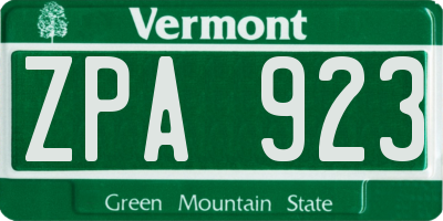 VT license plate ZPA923