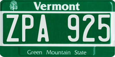 VT license plate ZPA925