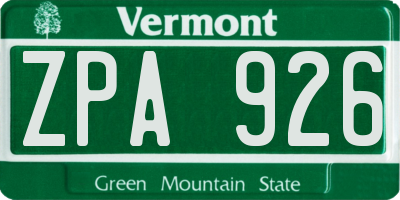 VT license plate ZPA926