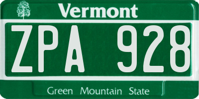 VT license plate ZPA928