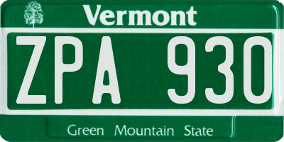 VT license plate ZPA930