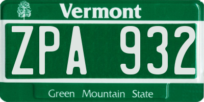 VT license plate ZPA932