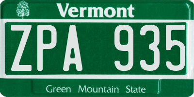 VT license plate ZPA935