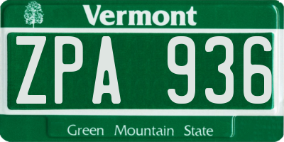 VT license plate ZPA936