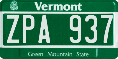 VT license plate ZPA937