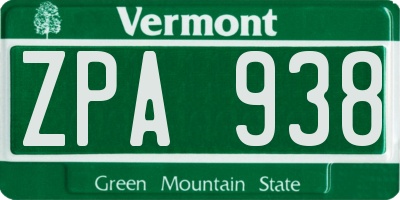 VT license plate ZPA938