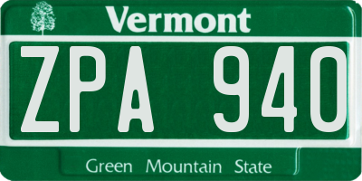 VT license plate ZPA940