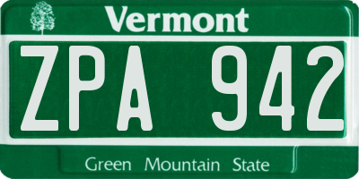 VT license plate ZPA942