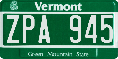 VT license plate ZPA945