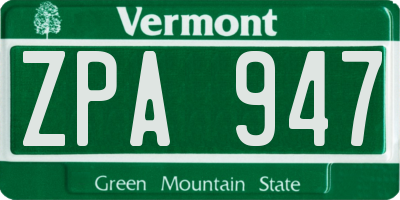 VT license plate ZPA947