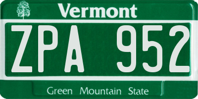 VT license plate ZPA952