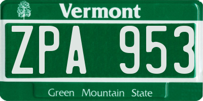 VT license plate ZPA953