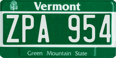 VT license plate ZPA954