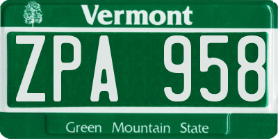 VT license plate ZPA958