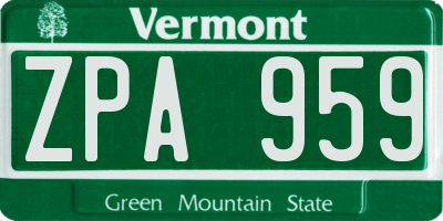 VT license plate ZPA959