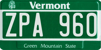 VT license plate ZPA960
