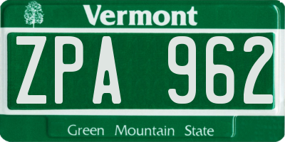 VT license plate ZPA962