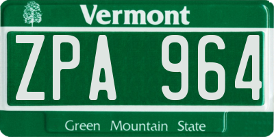 VT license plate ZPA964
