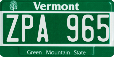 VT license plate ZPA965