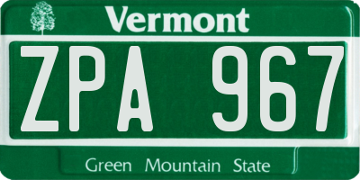 VT license plate ZPA967