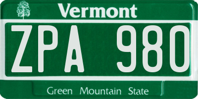 VT license plate ZPA980
