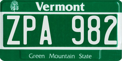 VT license plate ZPA982