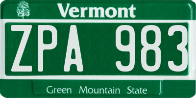 VT license plate ZPA983