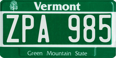 VT license plate ZPA985