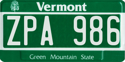 VT license plate ZPA986