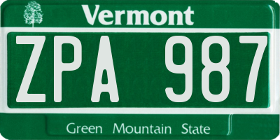 VT license plate ZPA987