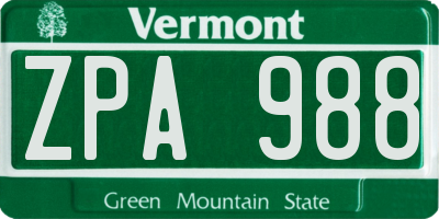 VT license plate ZPA988