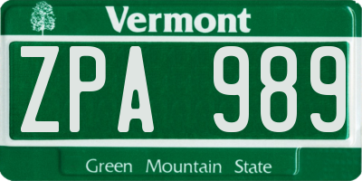 VT license plate ZPA989